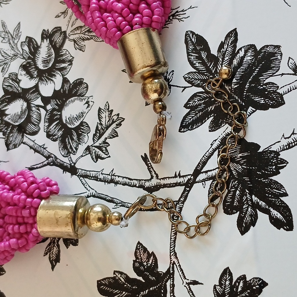 80s Pink Boho Girly Feminine Retro Seed Bead Woven Choker Style Necklace - Picture 7 of 10